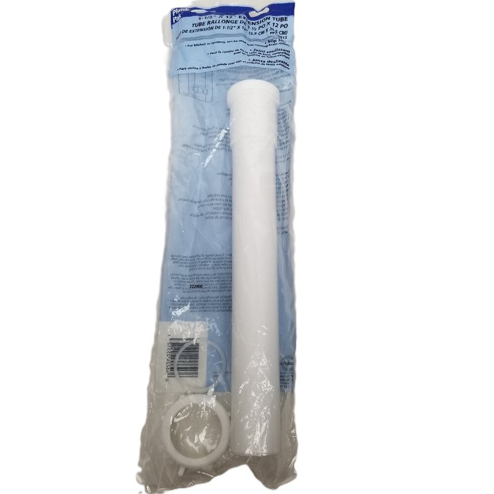 1-1/2 x 12 Extension Tube White PVC Sink Drain P-Trap New Sealed PlumbPak USA